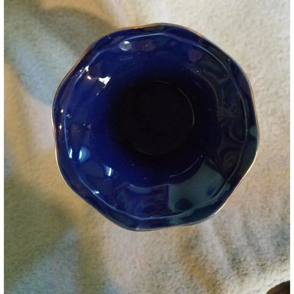 Vintage Asian Vase Cobolt Blue Geisha Girls‎ Leaves 8